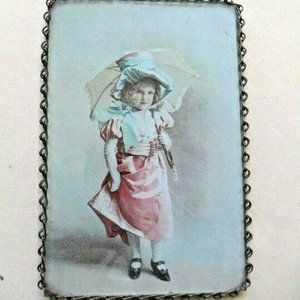 Antique ; Early 1900's Color Photograph on Glass in Chain Frame.